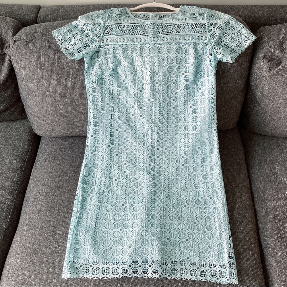 LOFT lace detail mini dress with sheer layer